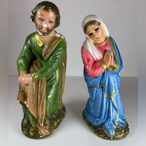 Religious Nativity chalkware Mary and Joseph figurines, set of 2